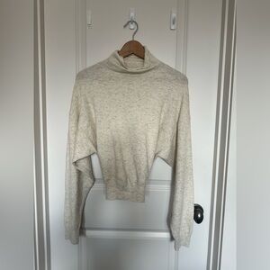 Wilfred Aritzia Thais Tie-Back Cropped Sweater - Heather Light Oatmeal - M